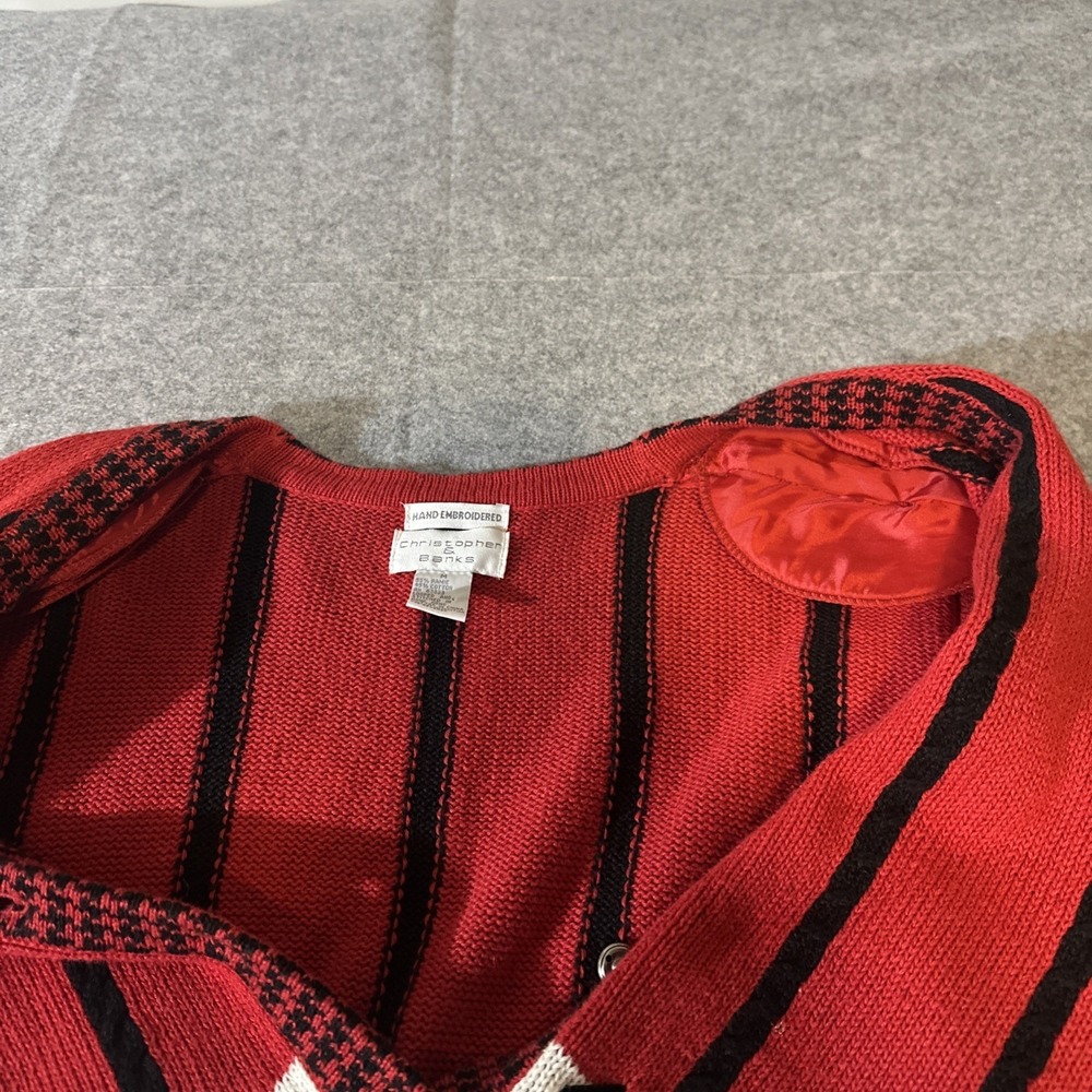 Vtg 90s Christopher Banks Scottish Terrier Cardigan Med Red Black HandEmbroiderd - Picture 12 of 16